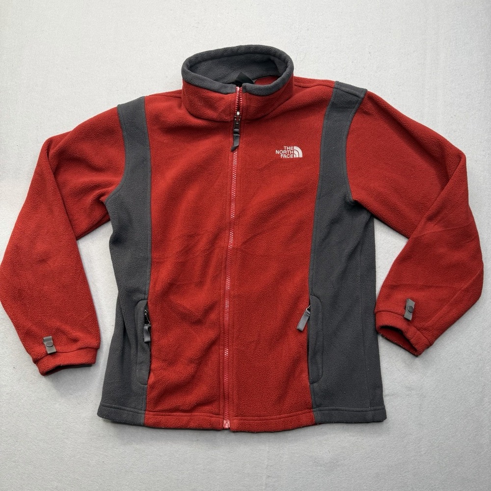 The North Face Fleece Jacket Boys Large 14/16 Full Zip Red Gray Youth